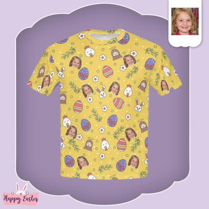 Custom #6-15Y Custom Face Easter Day Yellow Kid's All Over Print T-shirt - YesCustom