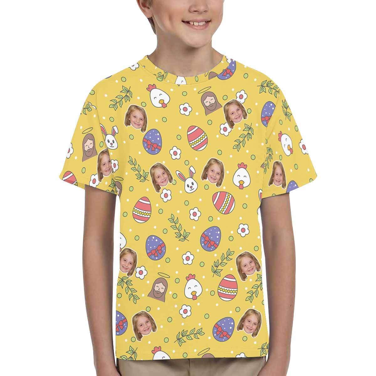 Custom #6-15Y Custom Face Easter Day Yellow Kid's All Over Print T-shirt - YesCustom