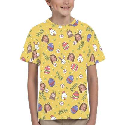 Custom #6-15Y Custom Face Easter Day Yellow Kid's All Over Print T-shirt - YesCustom