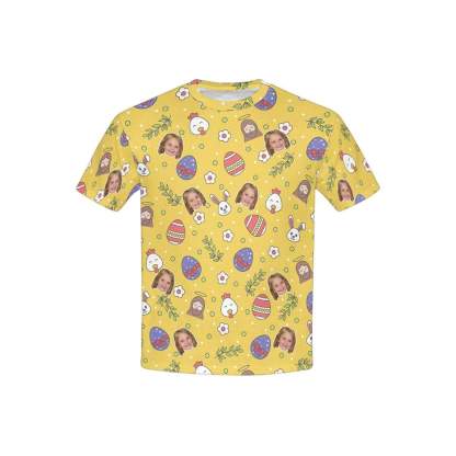 Custom #6-15Y Custom Face Easter Day Yellow Kid's All Over Print T-shirt - YesCustom