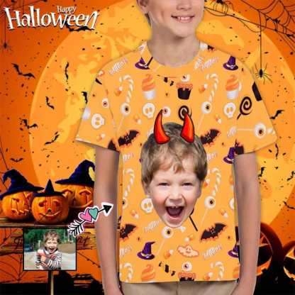 Custom #6-15Y Custom Face Ghost Bat Halloween Kid's All Over Print T-shirt - YesCustom