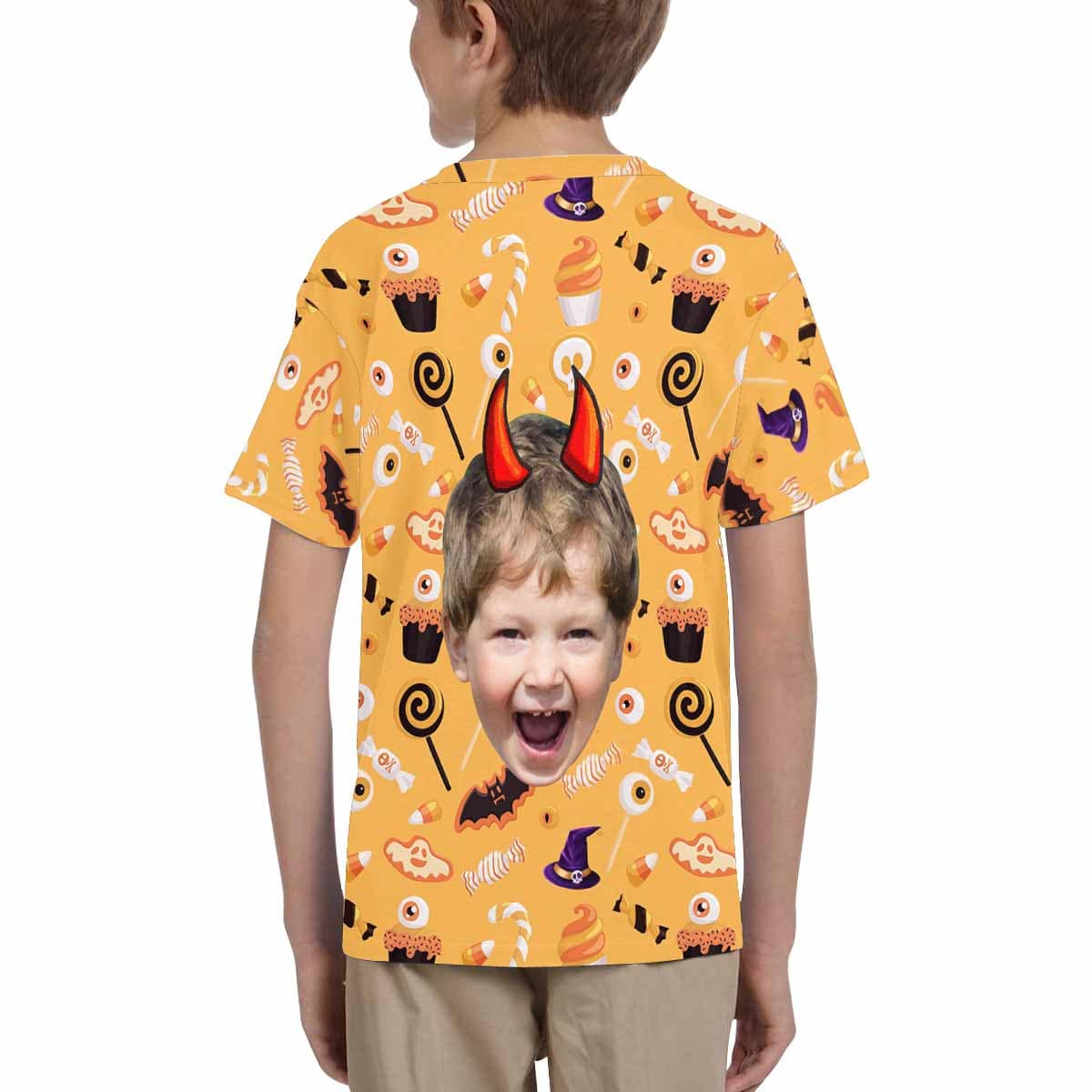Custom #6-15Y Custom Face Ghost Bat Halloween Kid's All Over Print T-shirt - YesCustom