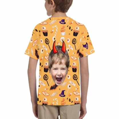 Custom #6-15Y Custom Face Ghost Bat Halloween Kid's All Over Print T-shirt - YesCustom