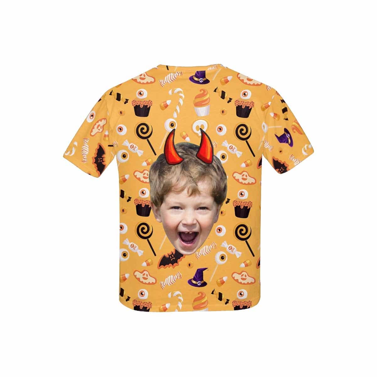 Custom #6-15Y Custom Face Ghost Bat Halloween Kid's All Over Print T-shirt - YesCustom