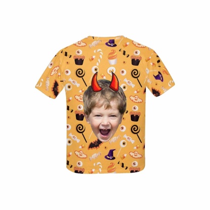 Custom #6-15Y Custom Face Ghost Bat Halloween Kid's All Over Print T-shirt - YesCustom