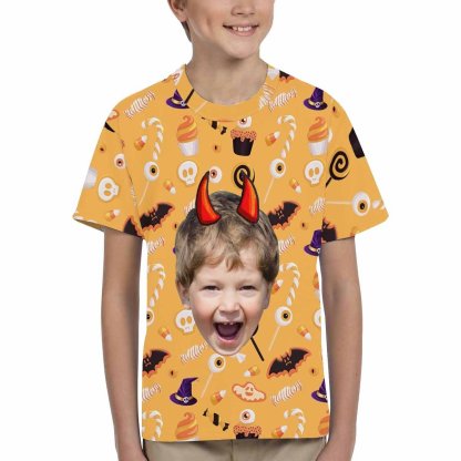 Custom #6-15Y Custom Face Ghost Bat Halloween Kid's All Over Print T-shirt - YesCustom