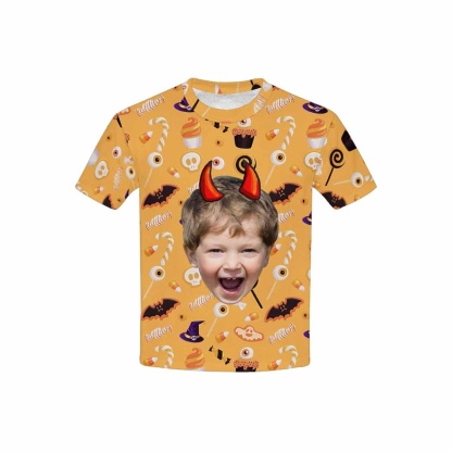 Custom #6-15Y Custom Face Ghost Bat Halloween Kid's All Over Print T-shirt - YesCustom