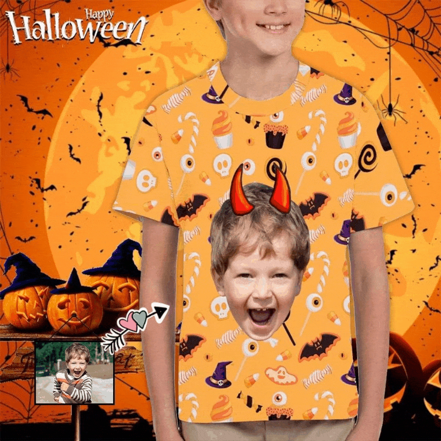 Custom #6-15Y Custom Face Halloween Kid's All Over Print T-shirt - YesCustom