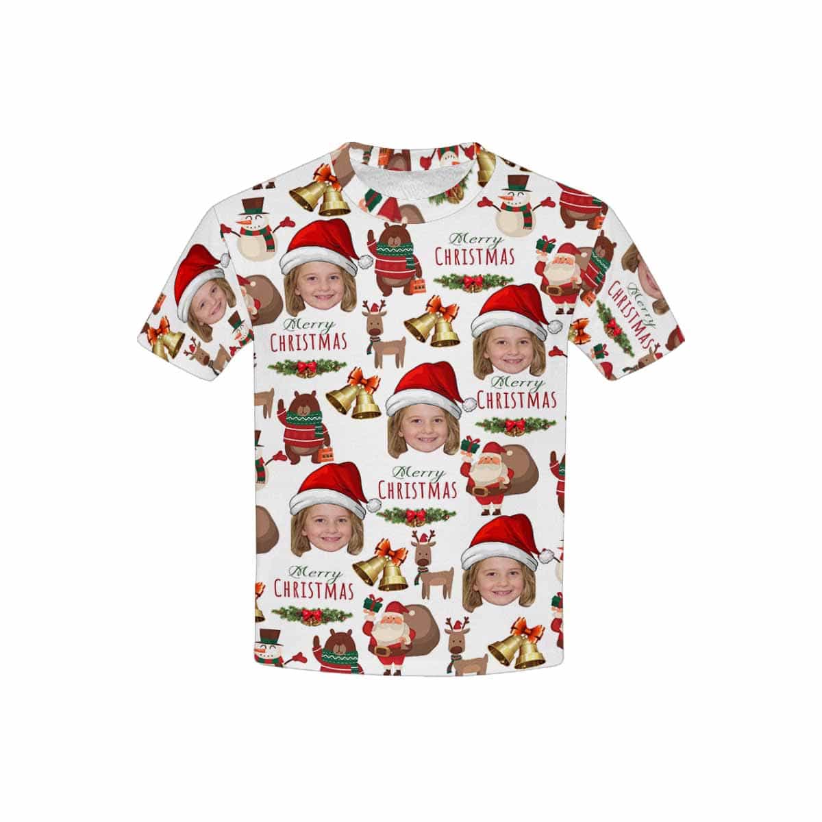 Custom #6-15Y Custom Face Merry Christmas Deer Kid's All Over Print T-shirt - YesCustom
