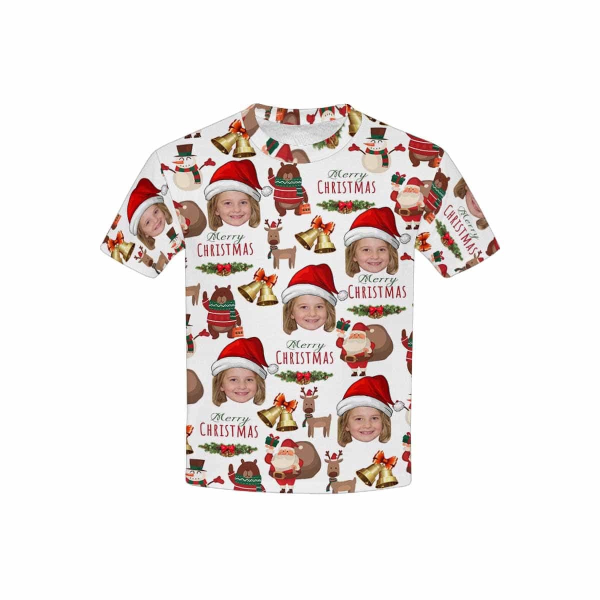 Custom #6-15Y Custom Face Merry Christmas Deer Kid's All Over Print T-shirt - YesCustom