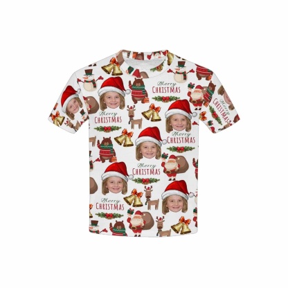 Custom #6-15Y Custom Face Merry Christmas Deer Kid's All Over Print T-shirt - YesCustom