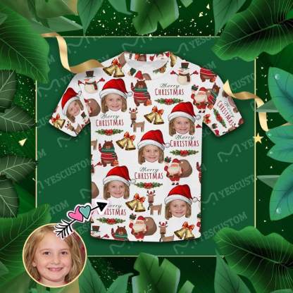 Custom #6-15Y Custom Face Merry Christmas Deer Kid's All Over Print T-shirt - YesCustom