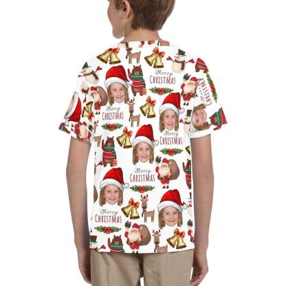 Custom #6-15Y Custom Face Merry Christmas Deer Kid's All Over Print T-shirt - YesCustom