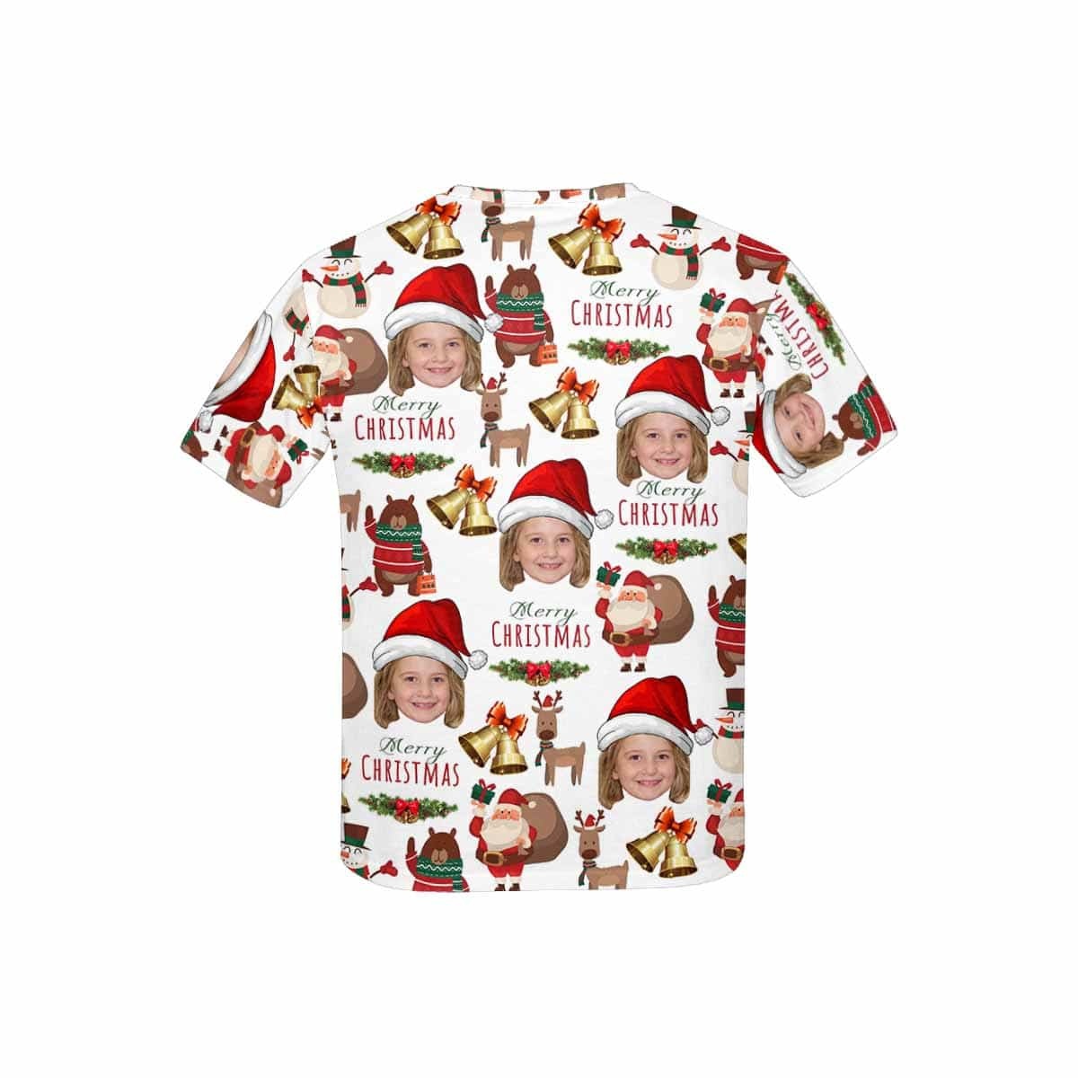Custom #6-15Y Custom Face Merry Christmas Deer Kid's All Over Print T-shirt - YesCustom