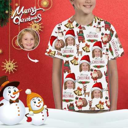 Custom #6-15Y Custom Face Merry Christmas Deer Kid's All Over Print T-shirt - YesCustom
