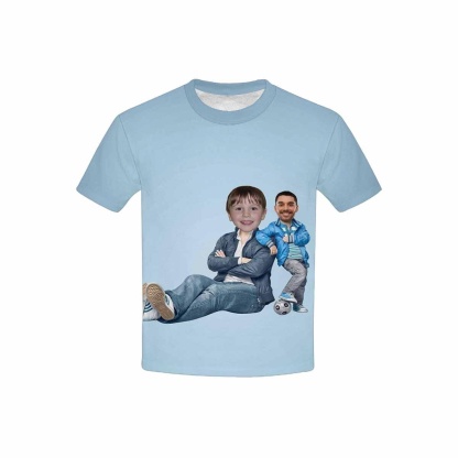 Custom #6-15Y Custom Face Play With Dad Blue Background Kid's All Over Print T-shirt - YesCustom
