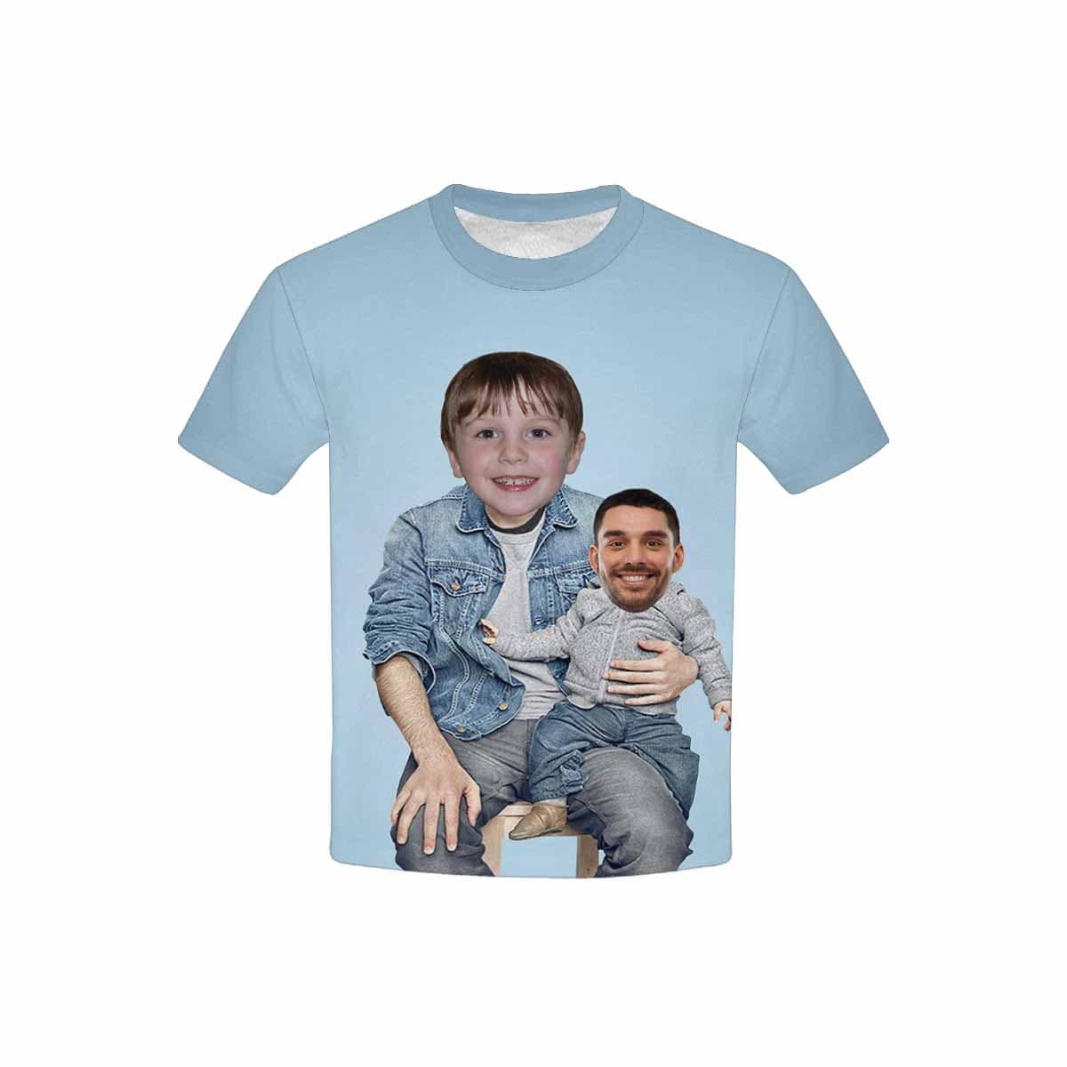 Custom #6-15Y Custom Face Play With Dad Blue Background Kid's All Over Print T-shirt - YesCustom