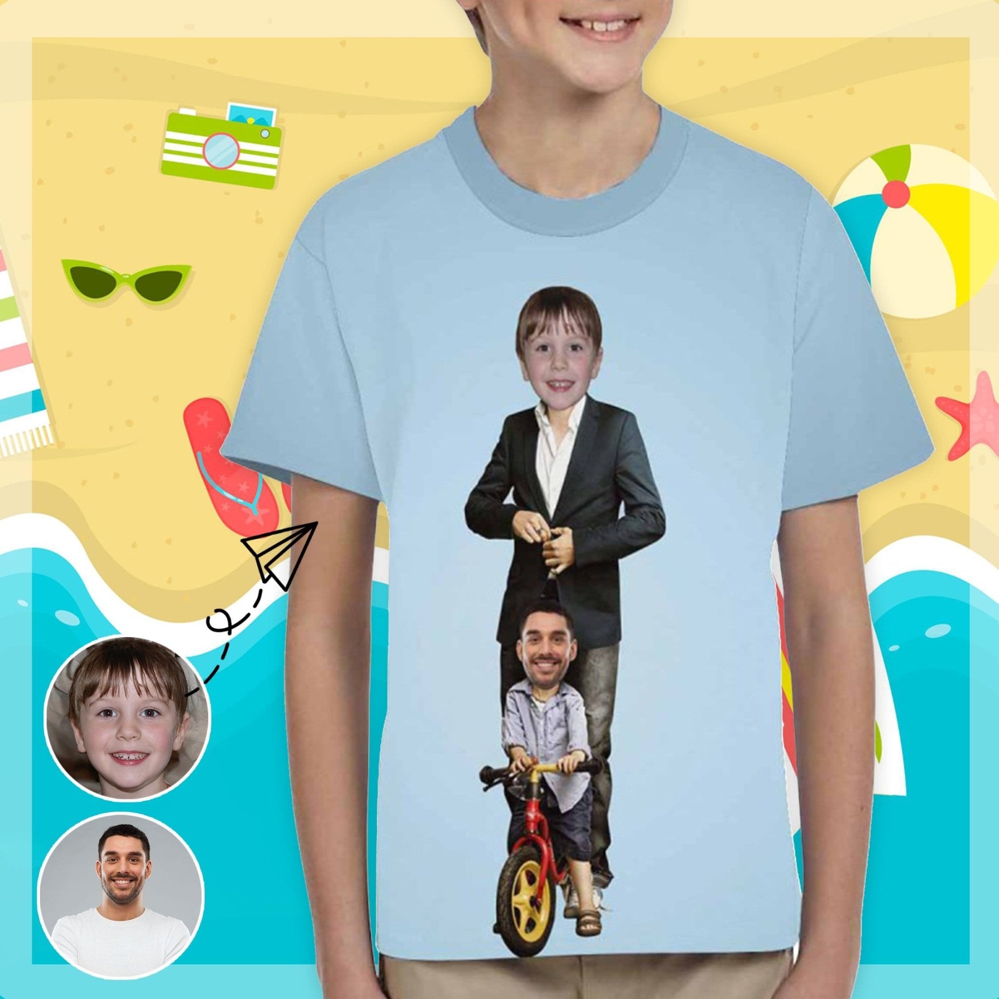 Custom #6-15Y Custom Face Play With Dad Blue Background Kid's All Over Print T-shirt - YesCustom