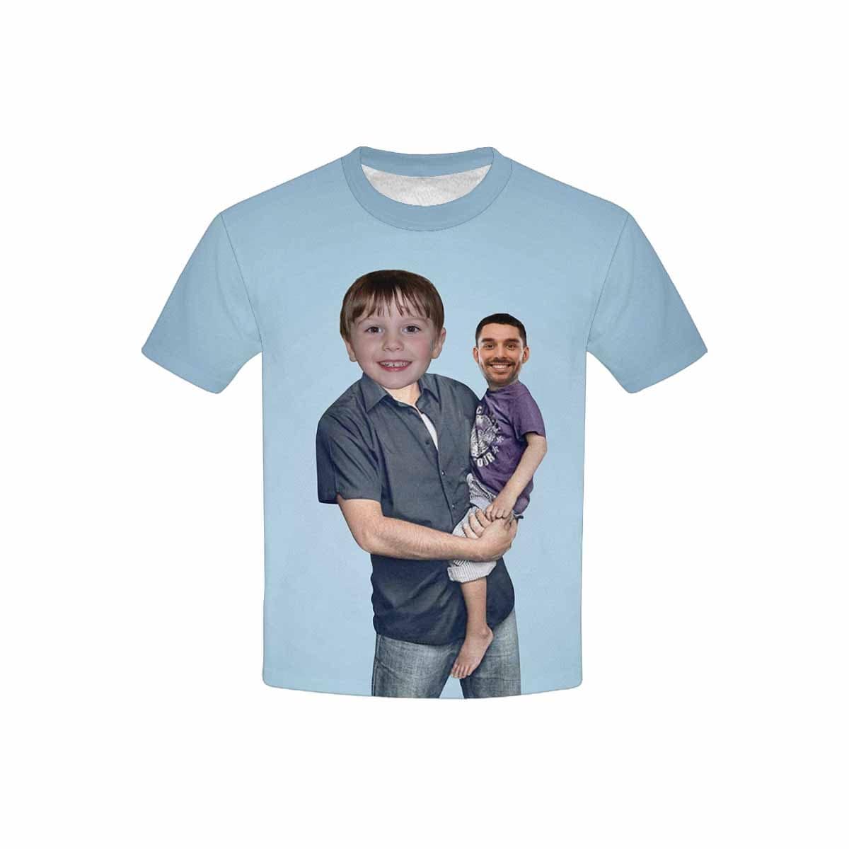 Custom #6-15Y Custom Face Play With Dad Blue Background Kid's All Over Print T-shirt - YesCustom