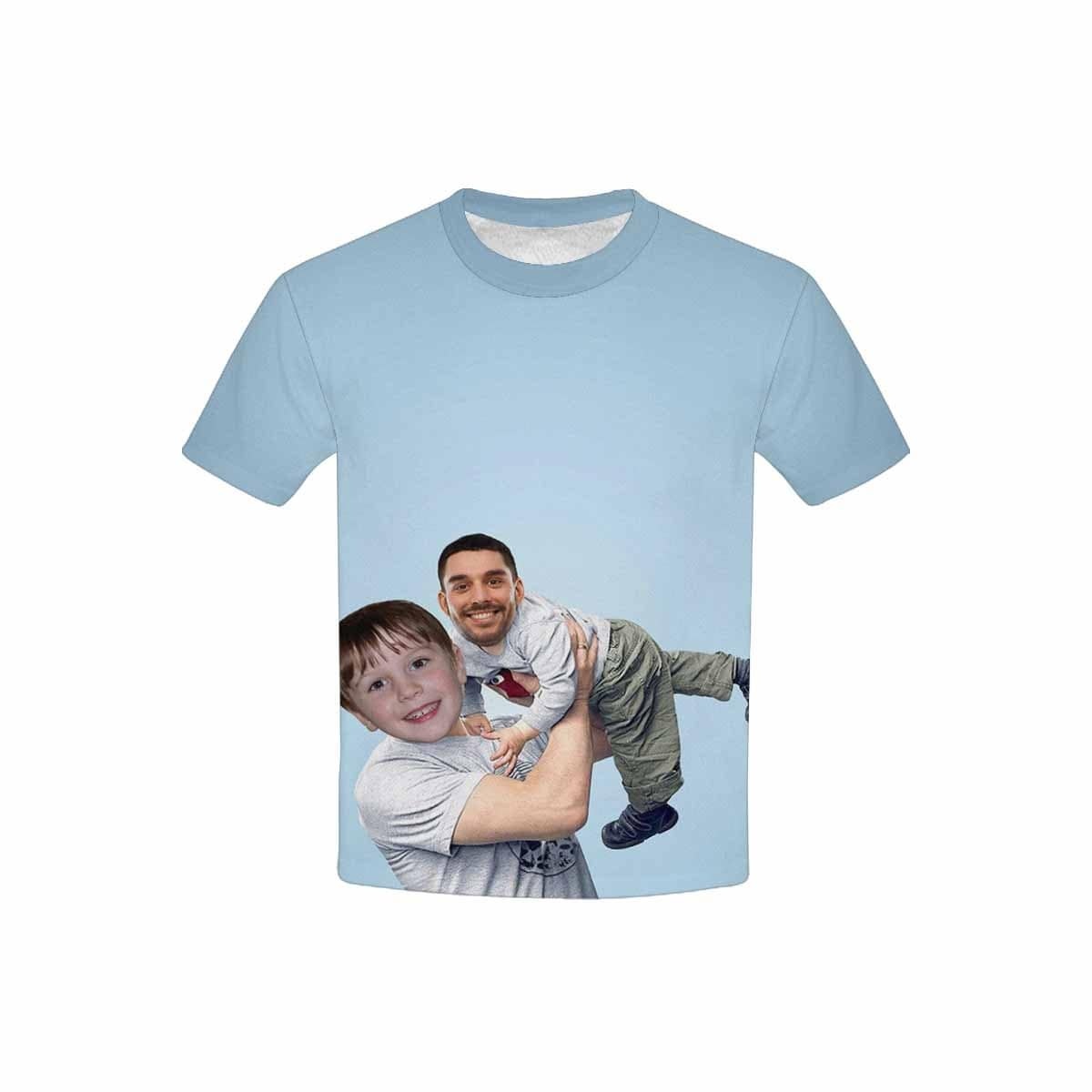 Custom #6-15Y Custom Face Play With Dad Blue Background Kid's All Over Print T-shirt - YesCustom