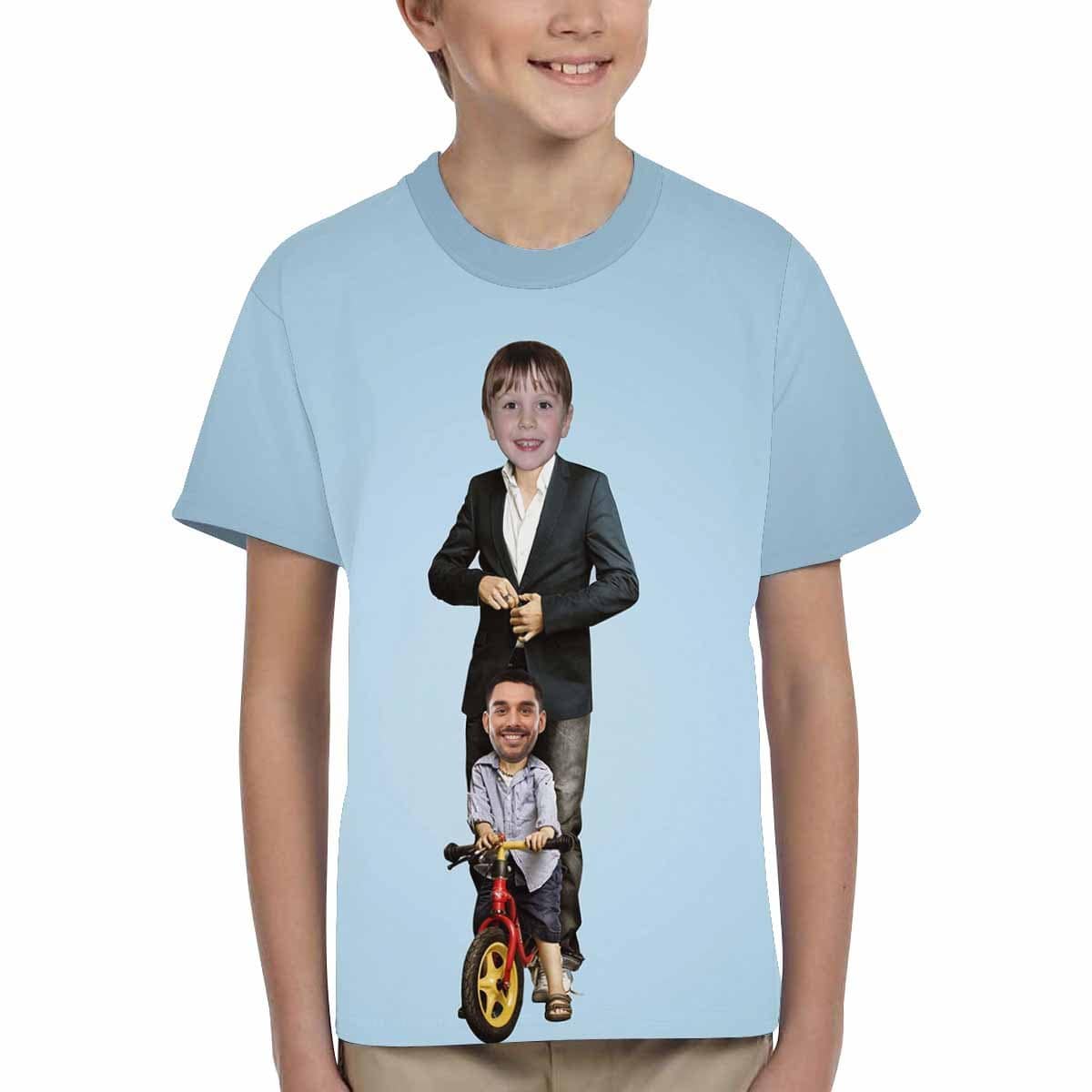 Custom #6-15Y Custom Face Play With Dad Blue Background Kid's All Over Print T-shirt - YesCustom