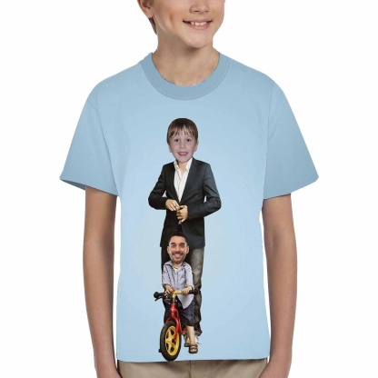 Custom #6-15Y Custom Face Play With Dad Blue Background Kid's All Over Print T-shirt - YesCustom