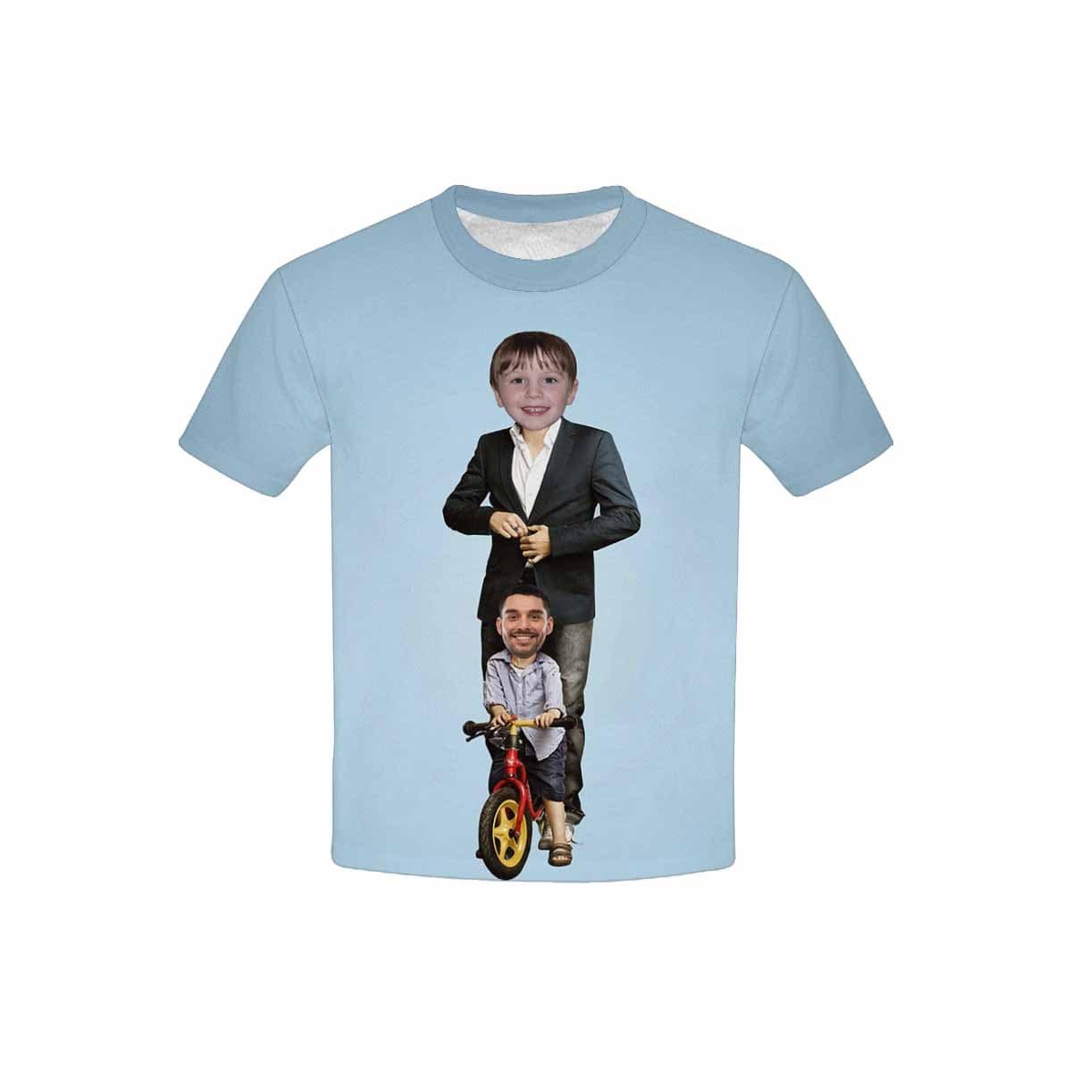 Custom #6-15Y Custom Face Play With Dad Blue Background Kid's All Over Print T-shirt - YesCustom