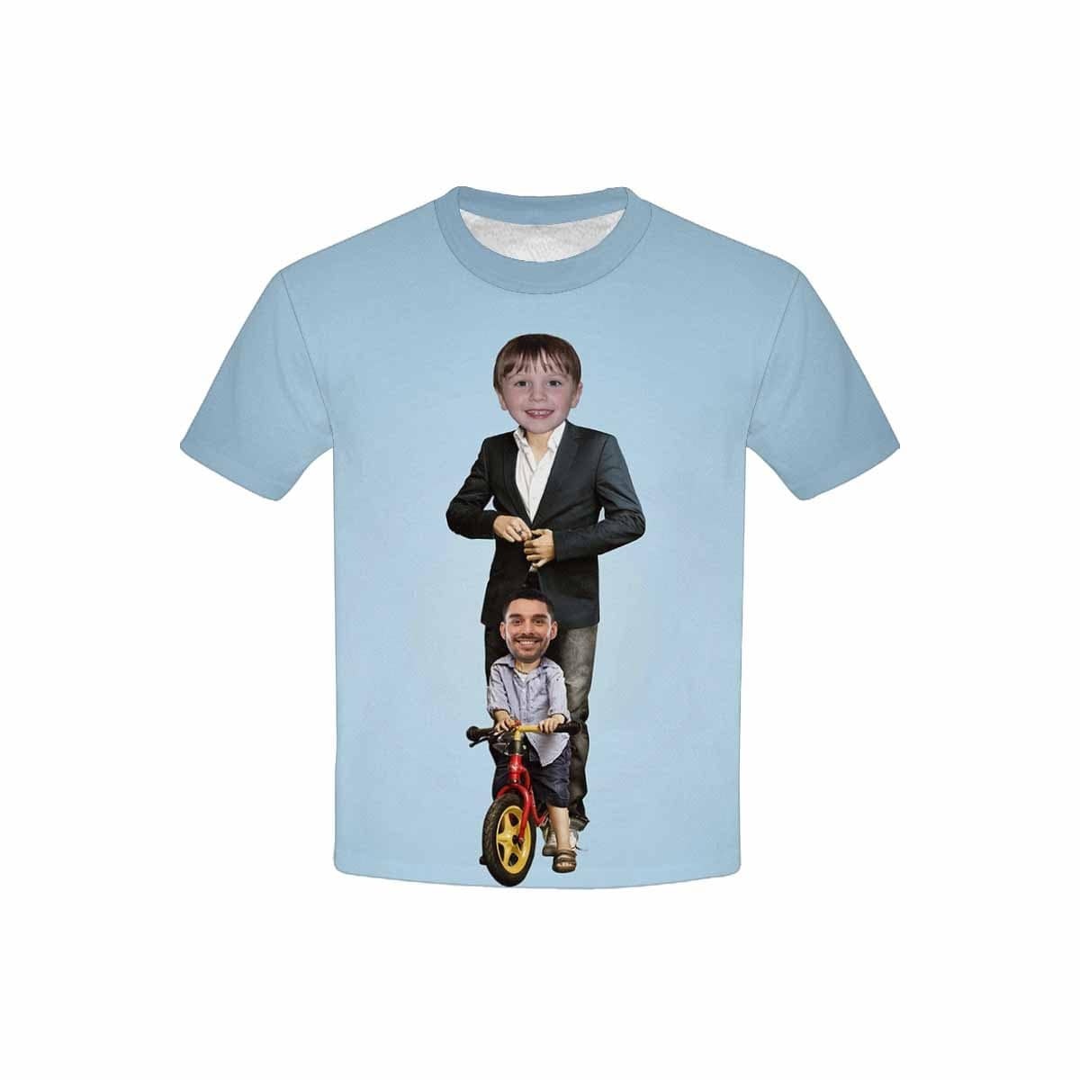 Custom #6-15Y Custom Face Play With Dad Blue Background Kid's All Over Print T-shirt - YesCustom