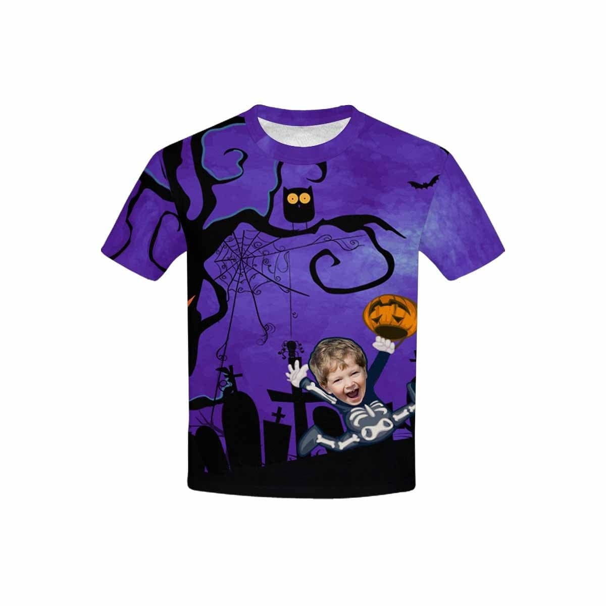 Custom #6-15Y Custom Face Pumpkin Lantern Owl Halloween Kid's All Over Print T-shirt - YesCustom