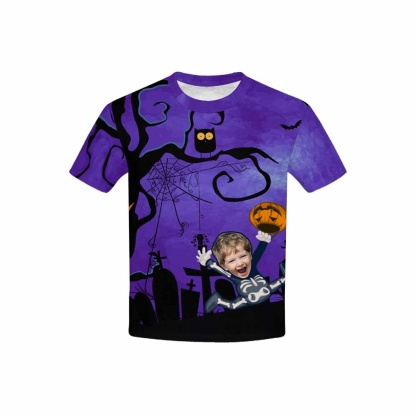 Custom #6-15Y Custom Face Pumpkin Lantern Owl Halloween Kid's All Over Print T-shirt - YesCustom
