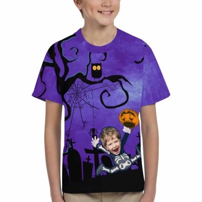 Custom #6-15Y Custom Face Pumpkin Lantern Owl Halloween Kid's All Over Print T-shirt - YesCustom
