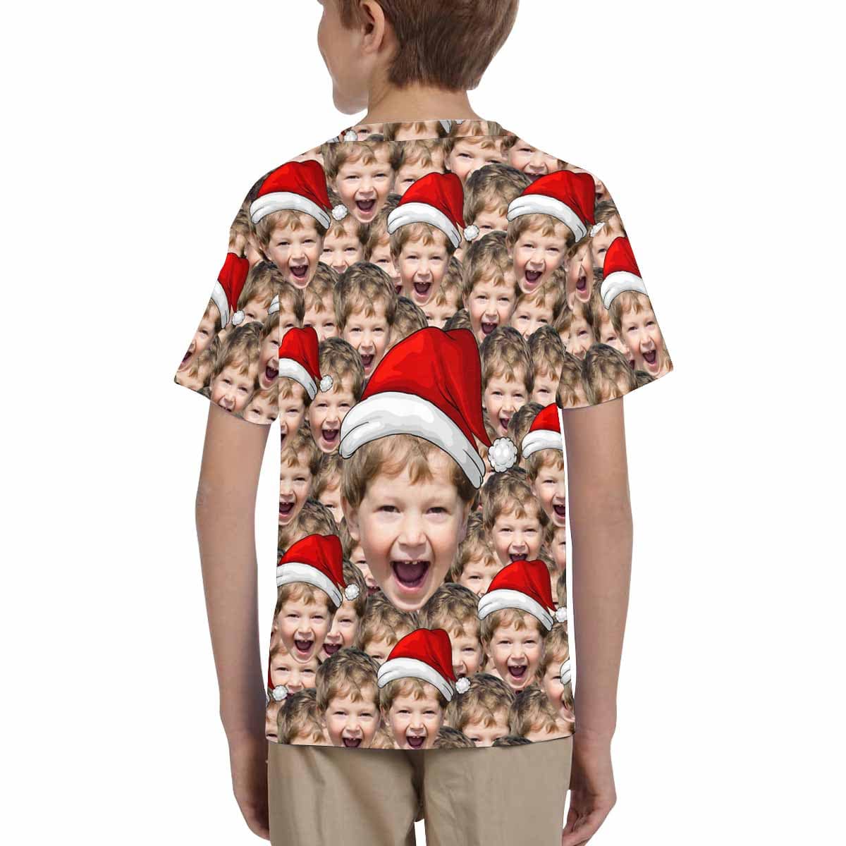 Custom #6-15Y Custom Face Seamless Christmas Hat Cute Boy Kid's All Over Print T-shirt - YesCustom