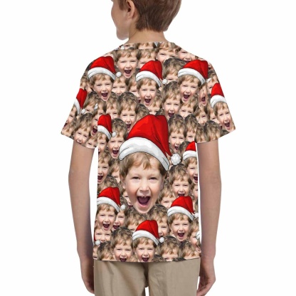 Custom #6-15Y Custom Face Seamless Christmas Hat Cute Boy Kid's All Over Print T-shirt - YesCustom