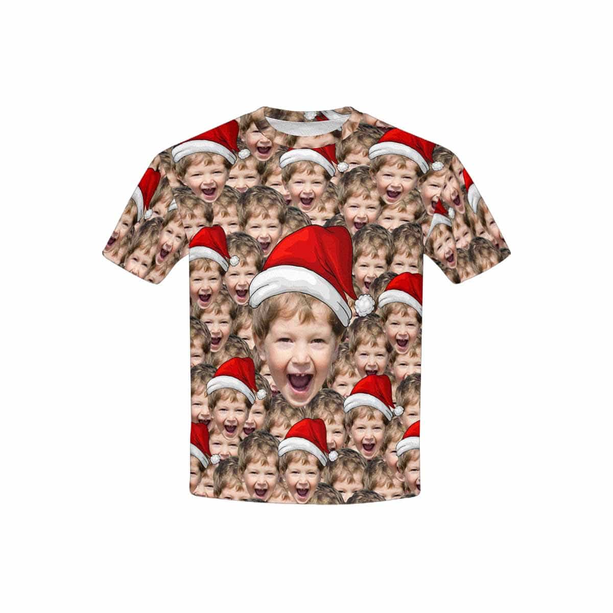 Custom #6-15Y Custom Face Seamless Christmas Hat Cute Boy Kid's All Over Print T-shirt - YesCustom