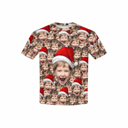 Custom #6-15Y Custom Face Seamless Christmas Hat Cute Boy Kid's All Over Print T-shirt - YesCustom