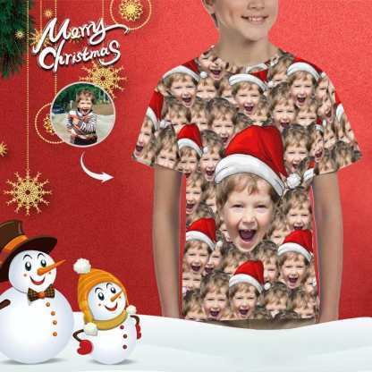 Custom #6-15Y Custom Face Seamless Christmas Hat Cute Boy Kid's All Over Print T-shirt - YesCustom