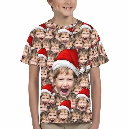 Custom #6-15Y Custom Face Seamless Christmas Hat Cute Boy Kid's All Over Print T-shirt - YesCustom