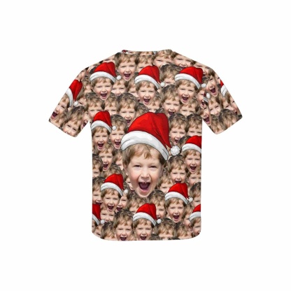 Custom #6-15Y Custom Face Seamless Christmas Hat Cute Boy Kid's All Over Print T-shirt - YesCustom