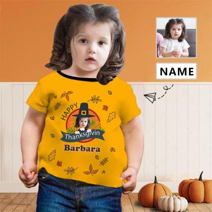 Custom #6-15Y Custom Face&Name Happy Thanksgiving Kid's All Over Print T-shirt - YesCustom