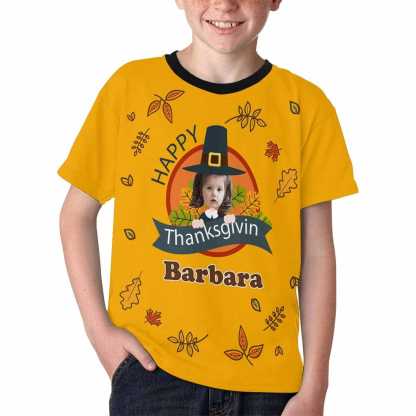 Custom #6-15Y Custom Face&Name Happy Thanksgiving Kid's All Over Print T-shirt - YesCustom