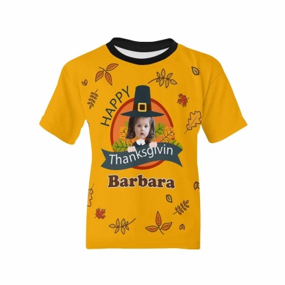 Custom #6-15Y Custom Face&Name Happy Thanksgiving Kid's All Over Print T-shirt - YesCustom