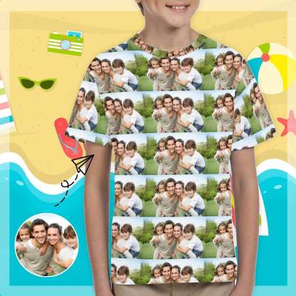 Custom #6-15Y Custom Family Photo Seamless Kid's All Over Print T-shirt - YesCustom