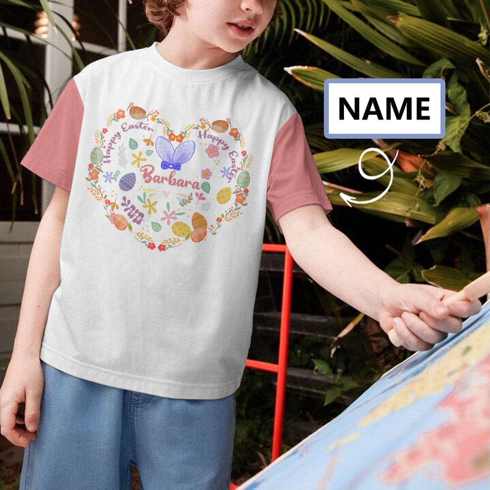 Custom #6-15Y Custom Name Easter Heart Kid's All Over Print T-shirt - YesCustom