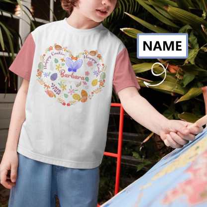 Custom #6-15Y Custom Name Easter Heart Kid's All Over Print T-shirt - YesCustom