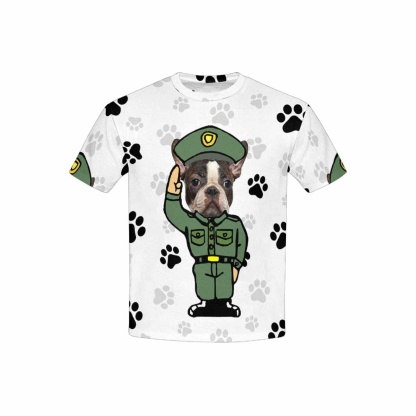Custom #6-15Y Custom Pet Face Dog Paw Print Kid's All Over Print T-shirt - YesCustom