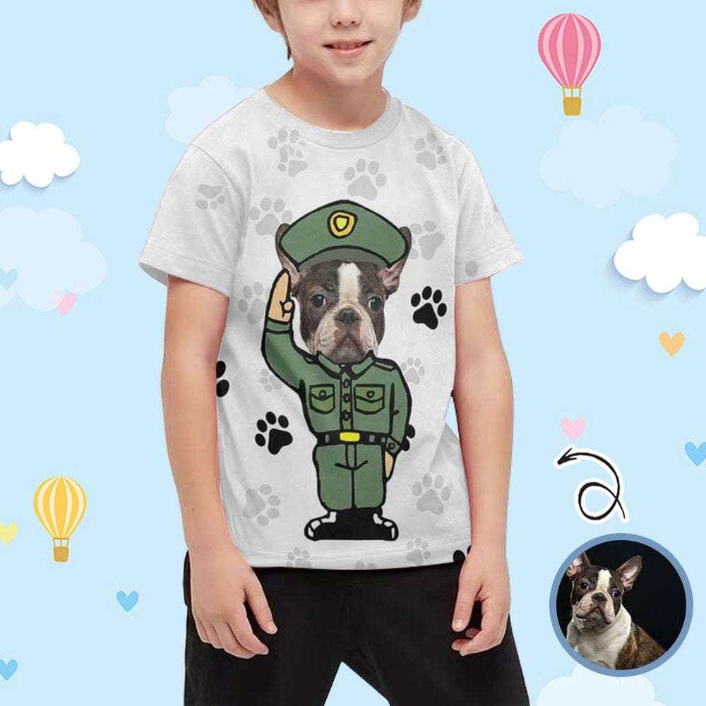 Custom #6-15Y Custom Pet Face Dog Paw Print Kid's All Over Print T-shirt - YesCustom