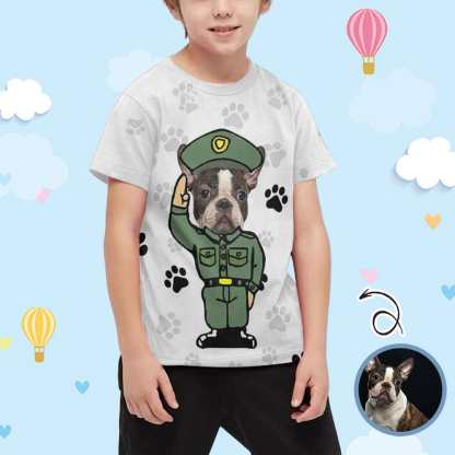 Custom #6-15Y Custom Pet Face Dog Paw Print Kid's All Over Print T-shirt - YesCustom