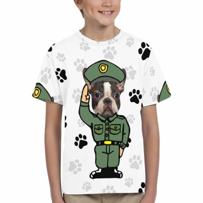 Custom #6-15Y Custom Pet Face Dog Paw Print Kid's All Over Print T-shirt - YesCustom