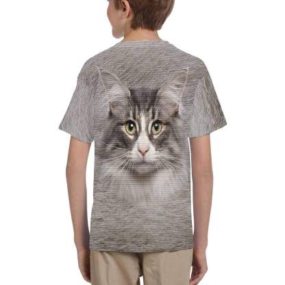 Custom #6-15Y Custom Photo Cute Cat Face Kid's All Over Print T-shirt - YesCustom