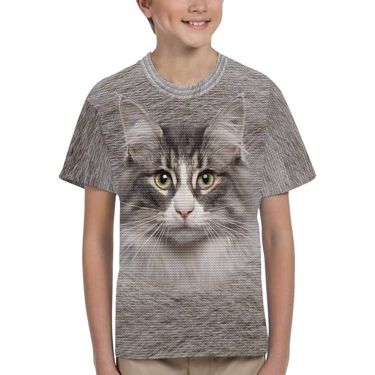 Custom #6-15Y Custom Photo Cute Cat Face Kid's All Over Print T-shirt - YesCustom
